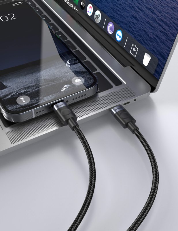 TEXTILNÍ KABEL USB-C  /  USB-C 1M, USB 2.0 ČERNÝ - obrázek č. 1