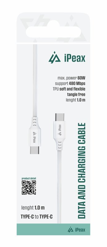 TPU KABEL USB-C  /  USB-C 1M, USB 2.0 BÍLÝ - obrázek produktu