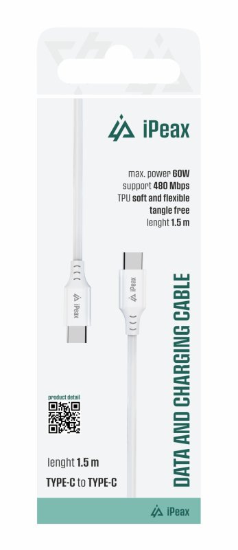 TPU KABEL USB-C  /  USB-C 1,5M, USB 2.0 BÍLÝ - obrázek produktu