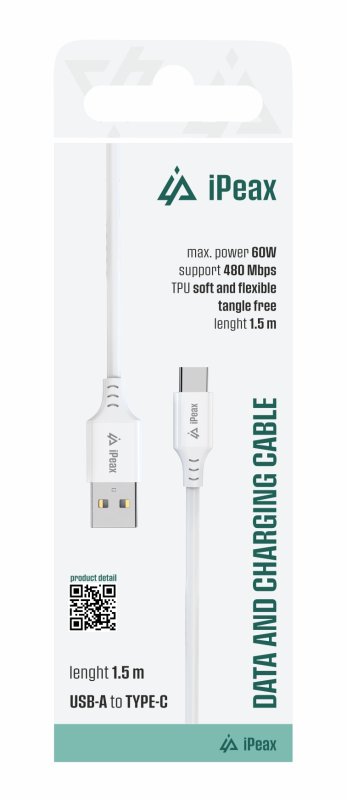 TPU KABEL USB-A  /  USB-C 1,5M, USB 2.0 BÍLÝ - obrázek produktu