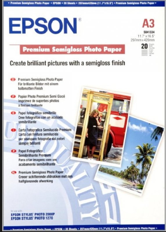 EPSON A3, Premium Semigloss Photo Paper (20 listů) - obrázek produktu
