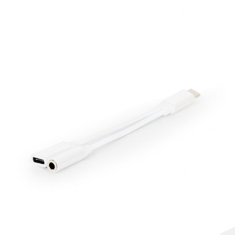 GEMBIRD USB type-C plug to stereo 3.5 mm audio adapter cable, with extra power socket, white - obrázek č. 2