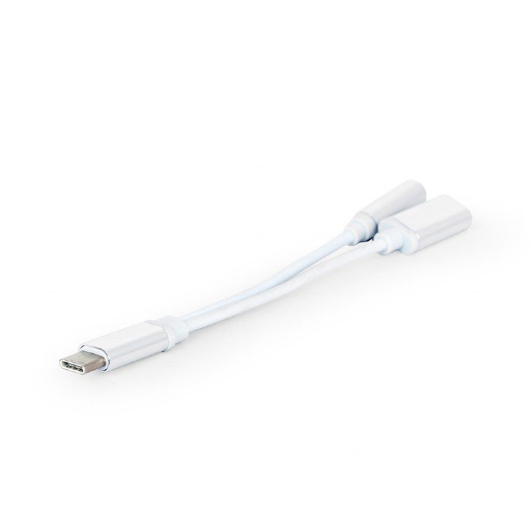 GEMBIRD USB type-C plug to stereo 3.5 mm audio adapter cable, with extra power socket, white - obrázek č. 1