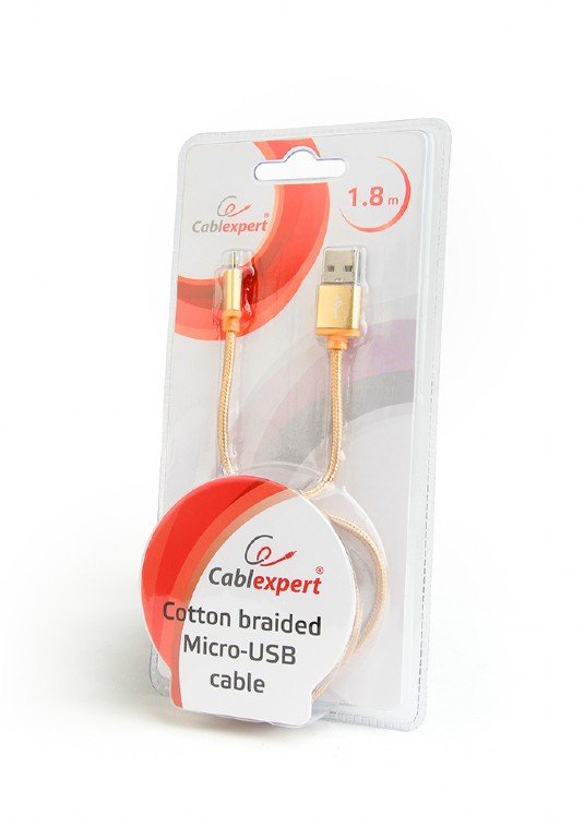 GEMBIRD Opletaný MicroUSB - USB 2.0,  M/ M, 1,8 m, zlatý - obrázek č. 1