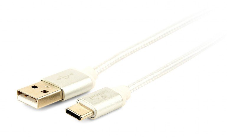 GEMBIRD Opletaný USB-C - USB 2.0,  M/ M, 1,8 m, stříbrný - obrázek produktu