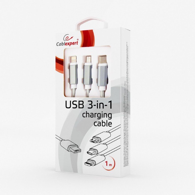GEMBIRD USB 3-in-1 charging cable, silver, 1 m - obrázek č. 1