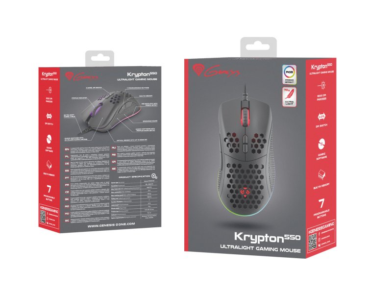 Genesis herní optická myš KRYPTON 550/ RGB/ 8000 DPI/ Herní/ Optická/ Pro praváky/ Drátová USB/ Černá - obrázek č. 4