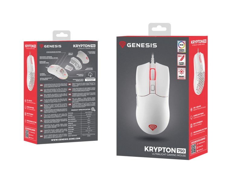 Genesis herní optická myš KRYPTON 750/ RGB/ 8000 DPI/ Herní/ Optická/ Drátová USB/ Bílá - obrázek č. 8
