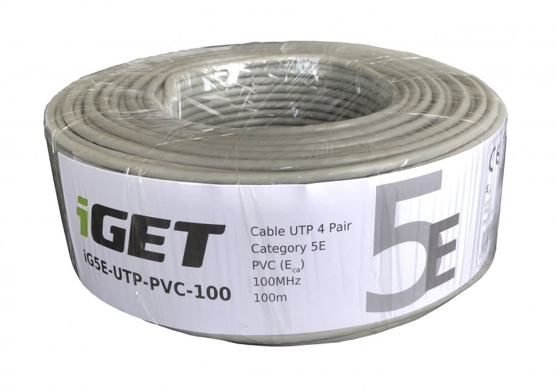 Instalační kabel iGET CAT5E UTP PVC Eca 100m/ role, kabel drát, s třídou reakce na oheň Eca - obrázek produktu