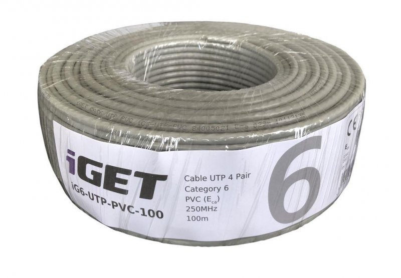 Instalační kabel iGET CAT6 UTP PVC Eca 100m/ box, kabel drát, s třídou reakce na oheň Eca - obrázek produktu