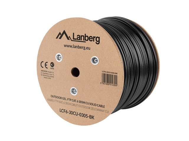 Instalační LAN kabel CAT.6 FTP 305 m, gelová výplň, měď, černý, LANBERG - obrázek produktu