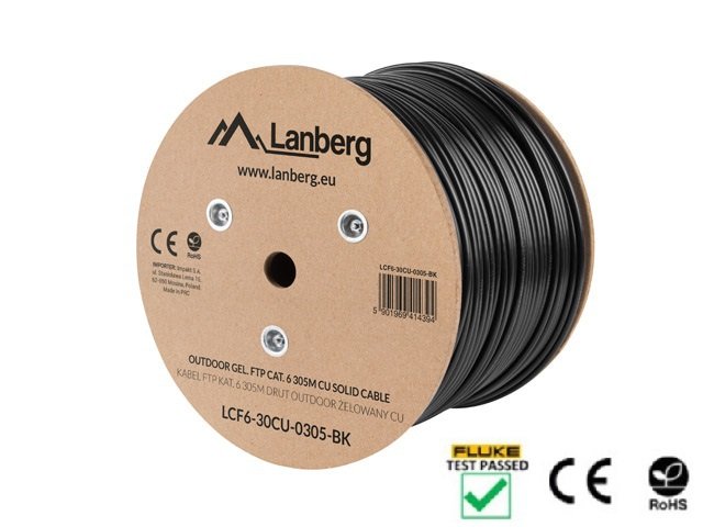 Instalační LAN kabel CAT.6 FTP 305 m, gelová výplň, měď, černý, LANBERG - obrázek č. 1