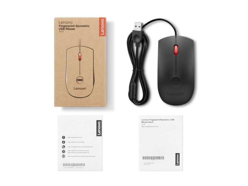 Lenovo Fingerprint Biometric USB Mouse Gen 3 / Kancelářská / Optická / 2 000 DPI / Drátové USB-A / Černá - obrázek č. 2