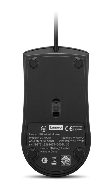 Lenovo 120 / Kancelářská / Optická / 1 600 DPI / Drátové USB-A / Černá - obrázek č. 1