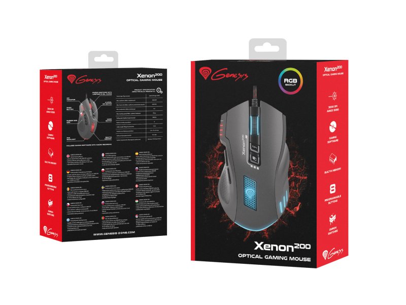 Herní optická myš Genesis Xenon 200, RGB podsvícení, software, 3000 DPI - obrázek č. 3