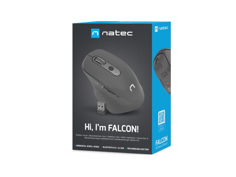 Natec optická myš FALCON/ 3200 DPI/ Kancelářská/ Optická/ Pro praváky/ Bezdrátová Bluetooth/ Černá - obrázek č. 2