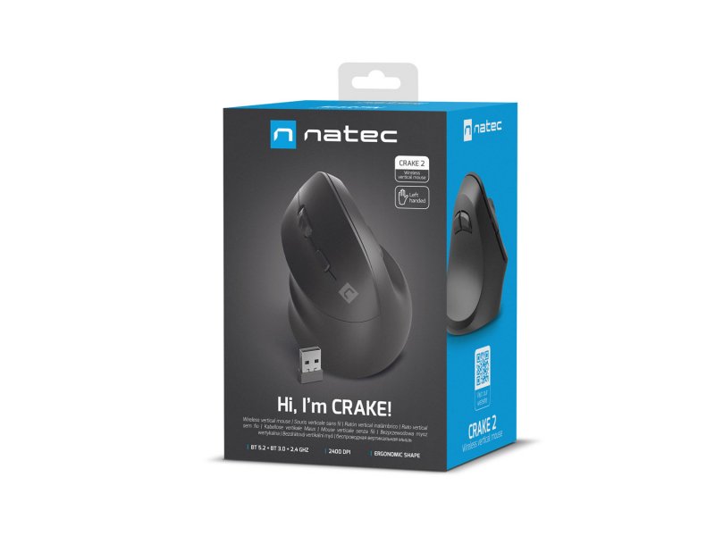 Natec CRAKE 2/ Kancelářská/ Optická/ Pro leváky/ 2 400 DPI/ Bezdrátová USB + Bluetooth/ Černá - obrázek č. 8