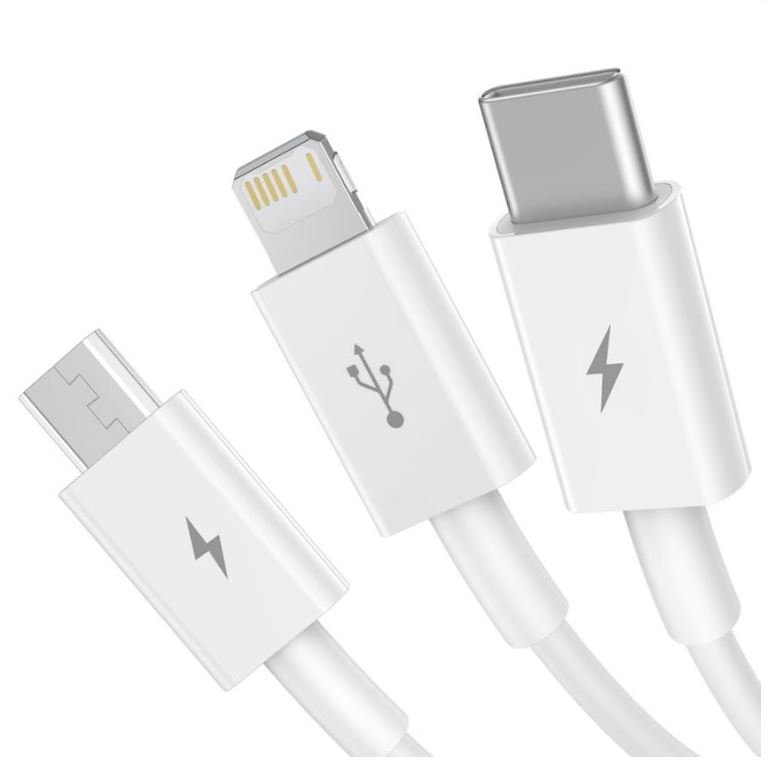 Baseus CAMLTYS-02 Superior Fast Charging Datový Kabel 3v1 USB-C, Lightning, MicroUSB 1.5m White - obrázek č. 1