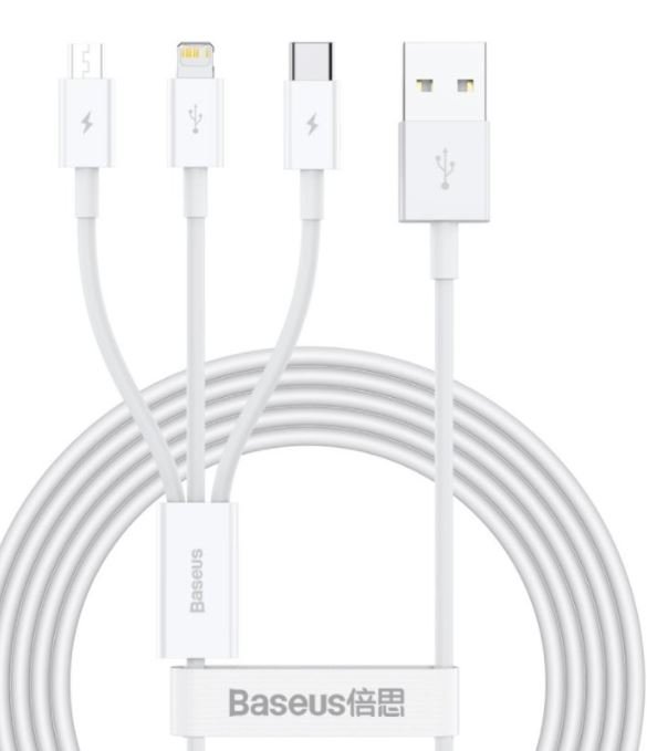 Baseus CAMLTYS-02 Superior Fast Charging Datový Kabel 3v1 USB-C, Lightning, MicroUSB 1.5m White - obrázek produktu