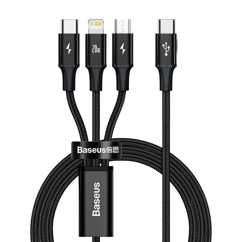 Baseus datový kabel USB-C Rapid Series 3v1 microUSB+Lightning+USB-C 1,5m PD 20W černý - obrázek produktu