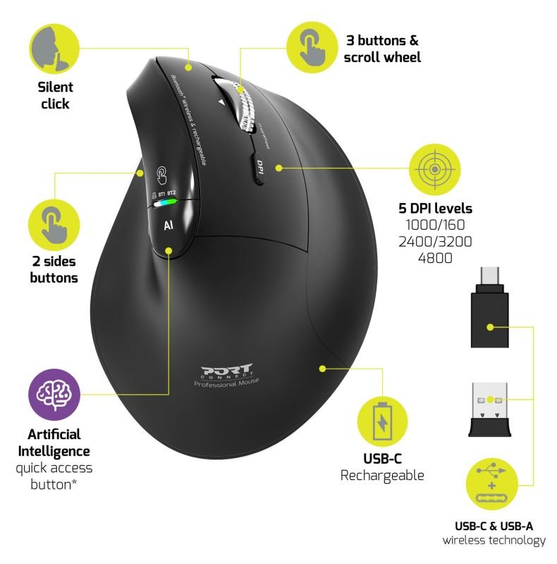 PORT CONNECT ERGO AUDITOR BT myš černá - obrázek č. 5
