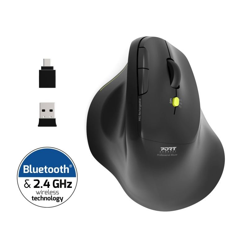 PORT CONNECT ERGO SOFT COLLECTION / Vertikální / Optická / Pro praváky / 1 600 DPI / USB+BT / Černá - obrázek č. 2
