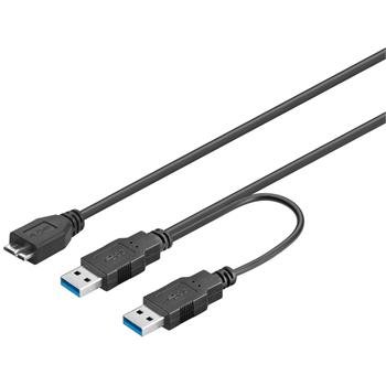 PremiumCord USB 3.0 napájecí Y kabel A/ Male + A/ Male -- Micro B/ Mmale, 30cm - obrázek produktu