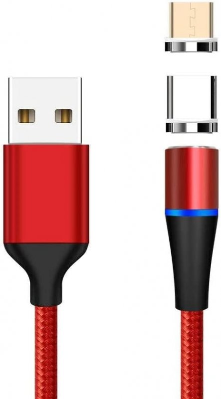 PremiumCord Magnetický micro USB a USB-C nabíjecí a datový kabel 1m, červený - obrázek produktu