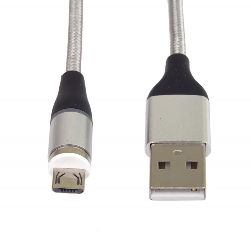 PremiumCord Magnetický micro USB a USB-C nabíjecí a datový kabel 1m, stříbrný - obrázek č. 1