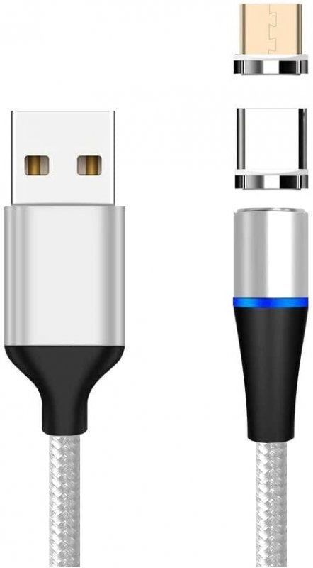 PremiumCord Magnetický micro USB a USB-C nabíjecí a datový kabel 1m, stříbrný - obrázek produktu