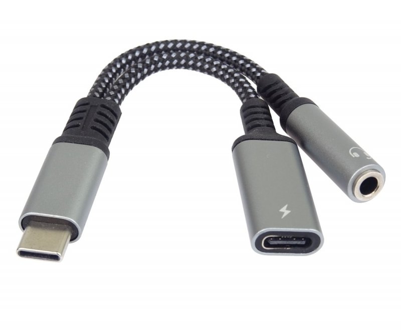 PremiumCord Redukce USB-C / 3,5mm jack s DAC chipem + USB-C pro nabíjení 13cm - obrázek produktu