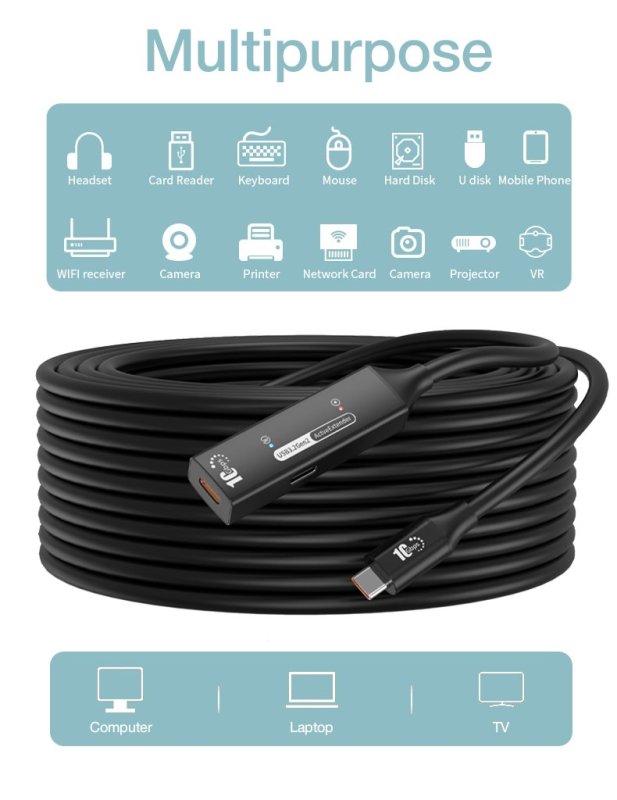 PremiumCord USB-C repeater + kabel USB-C, 10m - obrázek č. 1