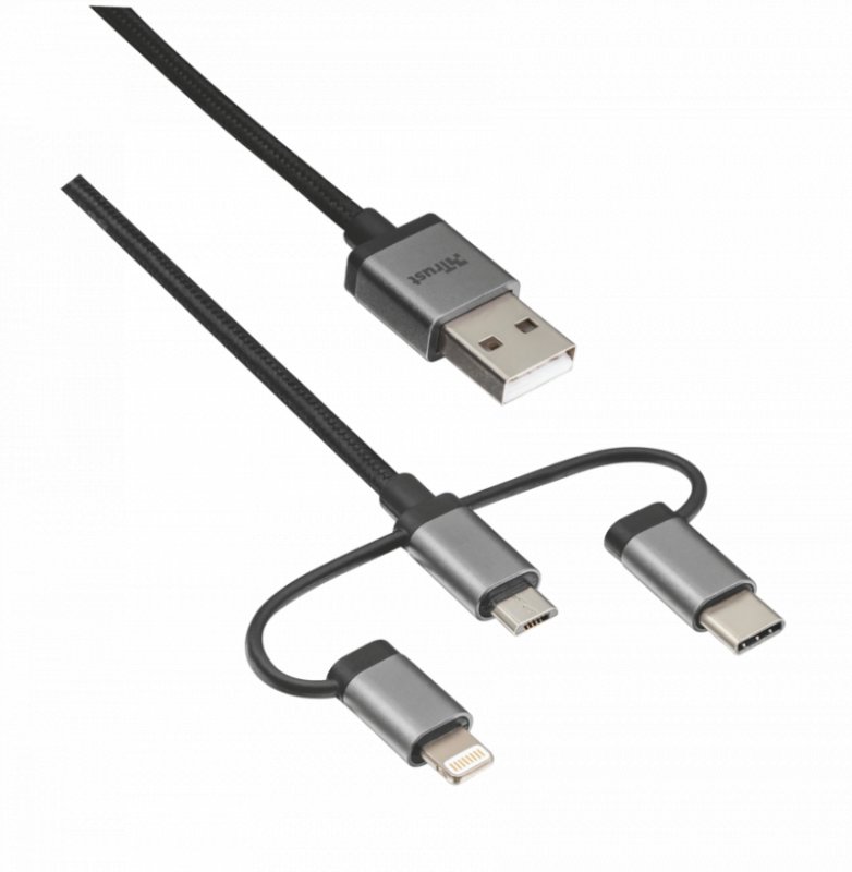 TRUST 3-in-1 micro/ USB-C/ Lightning kabel, 1m - obrázek produktu