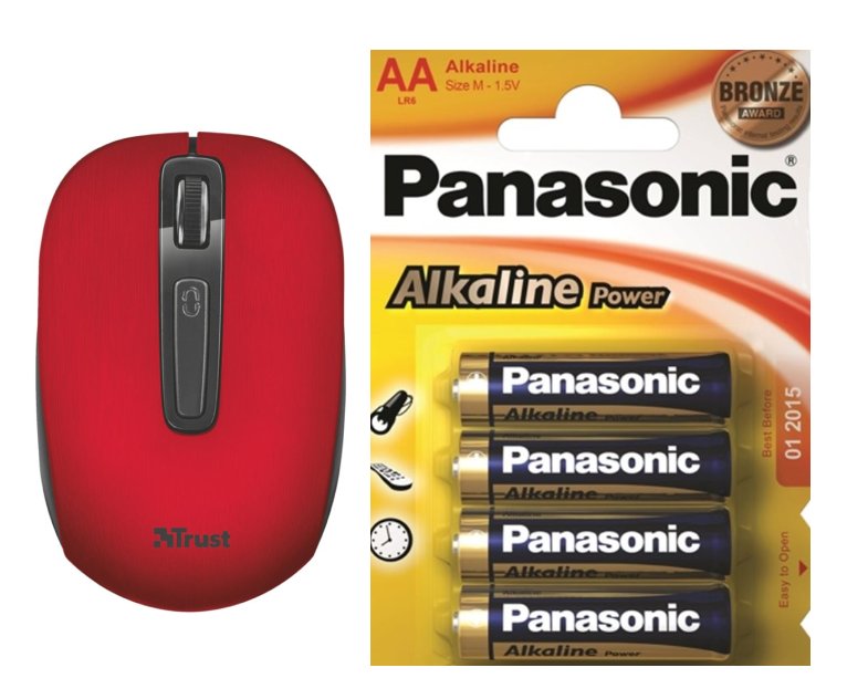 myš TRUST Aera Wireless Mouse - red + 4 AA baterie - obrázek produktu
