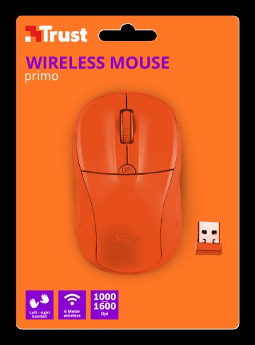 myš TRUST Primo Wireless Mouse - neon orange - obrázek č. 3