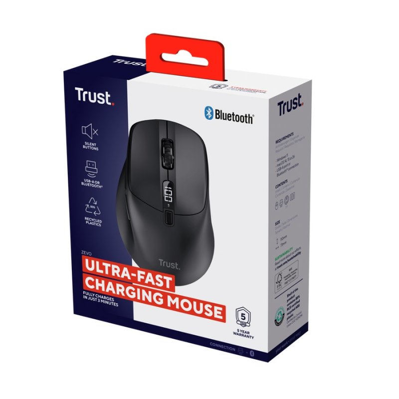 Trust Zevo / Cestovní / Optická / Pro praváky / 4 000 DPI / USB+BT / Černá - obrázek č. 7