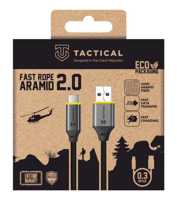 Tactical Fast Rope Aramid 2.0 Cable USB-A / USB-C 0.3m - obrázek č. 1