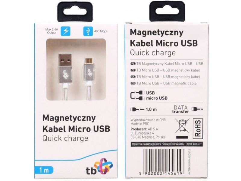 TB Touch magnetický kabel Micro USB stříbrný 1m - obrázek č. 2
