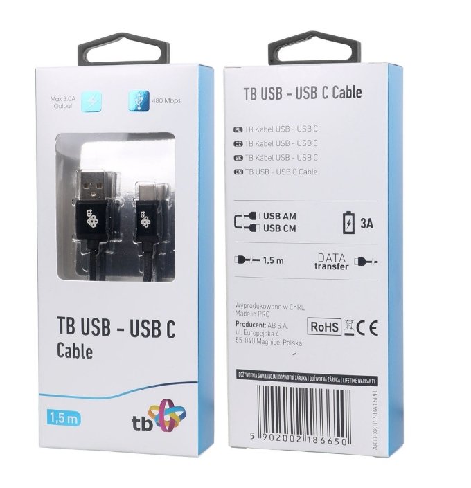 TB Touch USB - USB C kabel, 1,5m, černý - obrázek č. 3