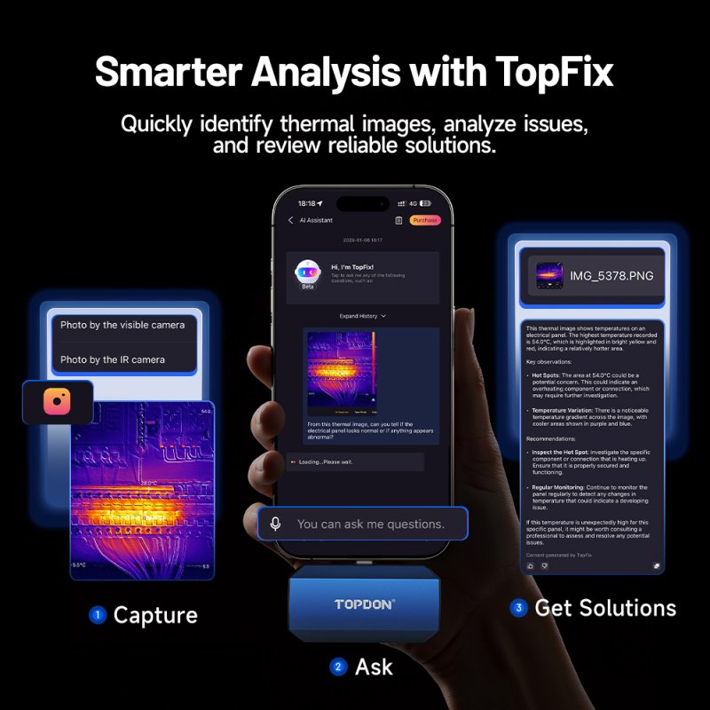 TOPDON termální infrakamera TC001 Max / AI asistent / 512x384 / iOS / Android / Windows / 1,5MP / USB-C - obrázek č. 8