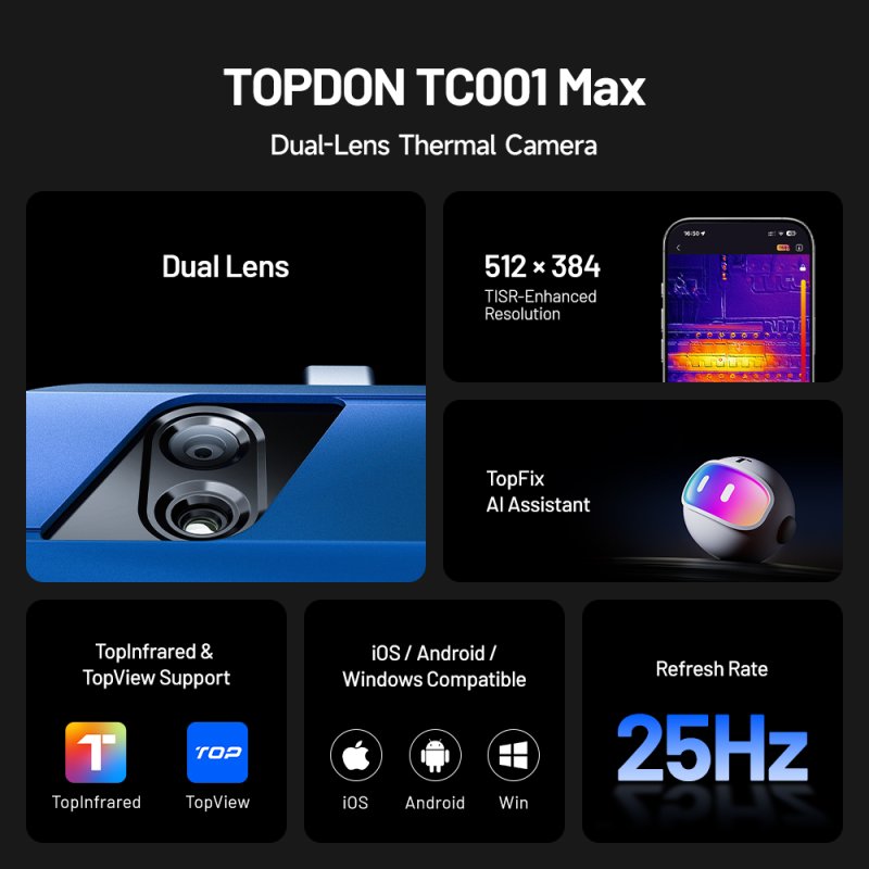 TOPDON termální infrakamera TC001 Max / AI asistent / 512x384 / iOS / Android / Windows / 1,5MP / USB-C - obrázek č. 5