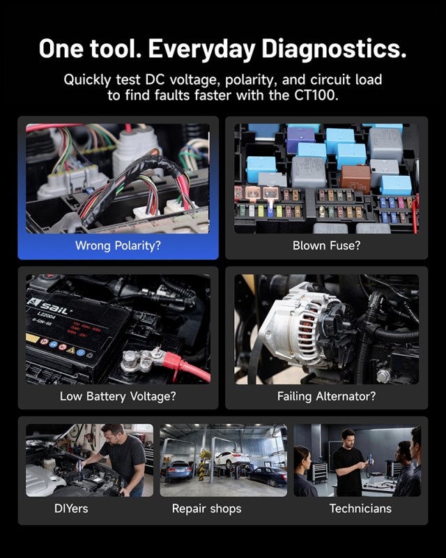 TOPDON Tester automobilových elektrických obvodů CT100 / 12V, 24V, 36V / měření 3,3-65VDC / max 1,2A - obrázek č. 9