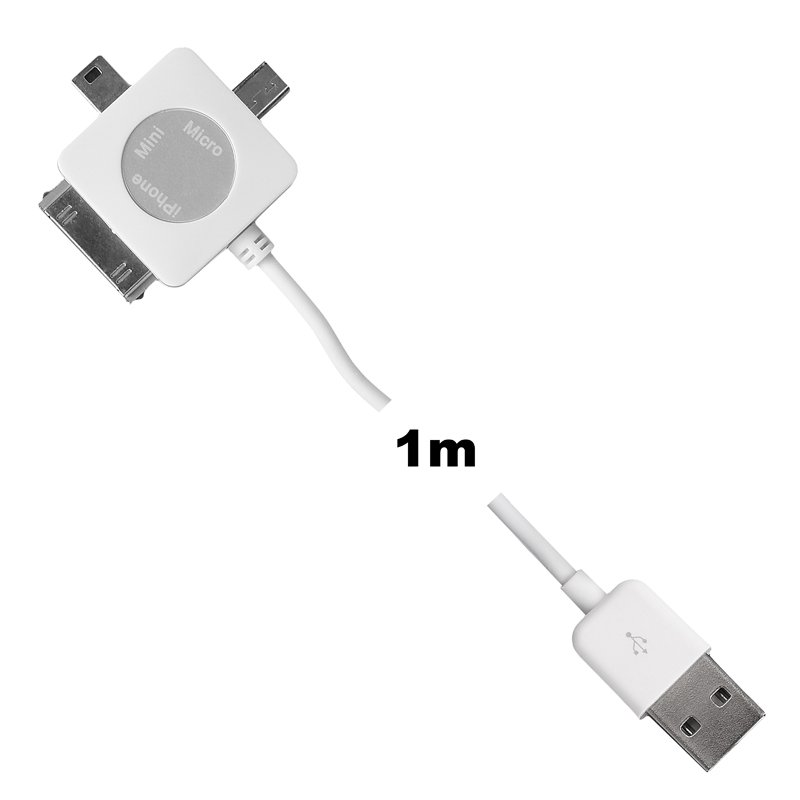 WE Datový kabel micro/ mini USB/ iPhone4 100cm bílý - obrázek č. 3