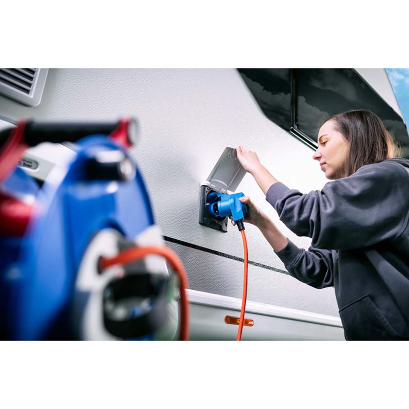 CEE kabelový naviják s 23+2m RN kabelem v oranžové barvě (camping kabelový naviják s CEE rohovou spojkou vč. zásuvky + CEE vidli - obrázek č. 10