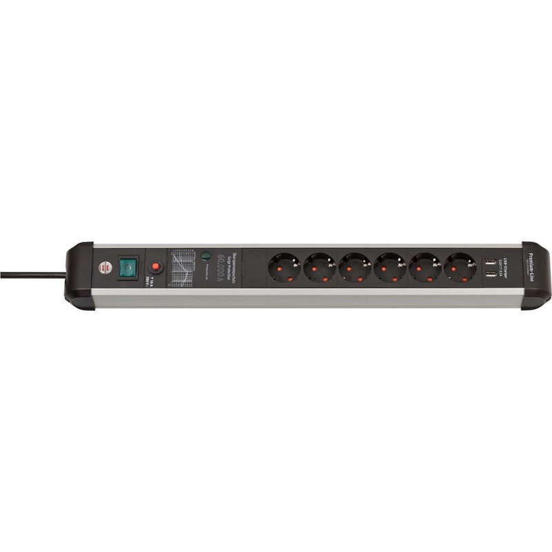 Prodlužovací kabel Premium-Protect-Line 60 000 A s přepěťovou ochranou a 6cestným USB 3m H05VV-F 3G1,5 1391010610 - obrázek produktu