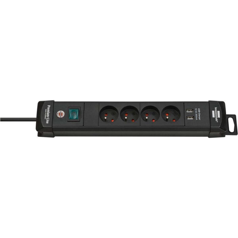 Prodlužovací kabel Premium-Line s USB 4cestný černý 1,80 m H05VV-F 3G1.5 TYPE E 1951144602 - obrázek produktu