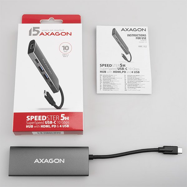 AXAGON HMC-5G2, USB 3.2 Gen 2 10 Gb/ s hub, porty 2x USB-A, 2x USB-C, HDMI, PD 60W, kabel USB-C 13cm - obrázek č. 8