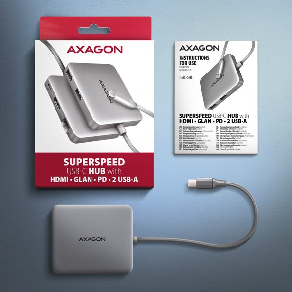 AXAGON HMC-5HL USB 5Gbps hub, 2x USB-A, HDMI 4k/ 60Hz, RJ-45 GLAN, PD 100W, kabel USB-C 20cm - obrázek č. 5