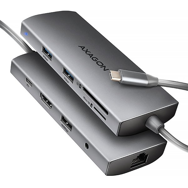 AXAGON HMC-8HLSA, USB 5Gbps hub, 3x USB-A, HDMI 4k/ 60Hz, RJ-45 GLAN, SD/ microSD, audio, PD 100W - obrázek produktu