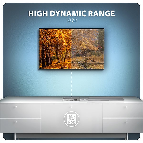 AXAGON HMC-CUB83X2, USB 10Gbps hub, 2x USB-A, USB-C, HDMI & DP 4k / 144Hz, RJ-45, PD 100W, kabel 15cm - obrázek č. 5